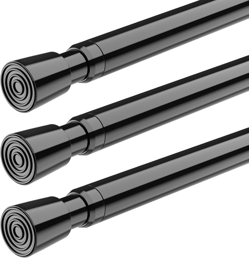 fvonzn FVONZON Tension Curtain Rod Black Spring Tension Curtain Rods 26-39 inch 3Pack Adjustable Spring Rods Extendable Tension Rod For Closet, Window, Kitchen,Bookshelf,Bathroom - Image 1